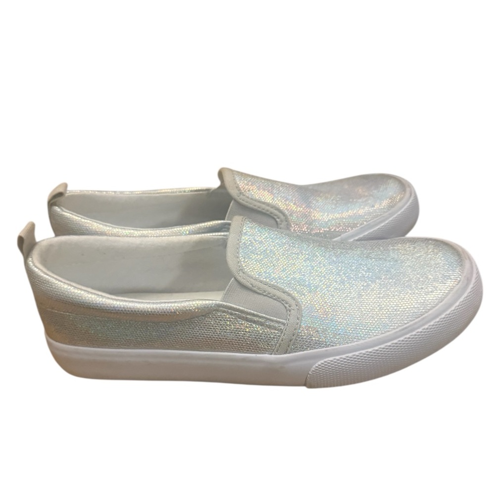 Sparkly Slip-On Sneakers, Cat & Jack size 4, silver, white